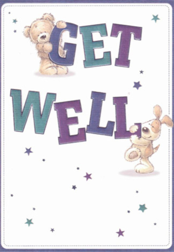 Beautifully capturing the modern elegance of Canary Wharf's waterfront, this illustrated get well card is a gentle celebration of hope and community care. The focal point features a friendly teddy bear and a spirited puppy, their expressions open and kind, offering support with the exuberant innocence found in local parks. Billows of scattered stars float around the pair, painted in shimmering blues and purples, infusing the image with an airy magic reminiscent of evening light reflecting on the glassy docks. Bold, hand-lettered typography in hues of teal and lavender anchors the card, its confident lines softened by painterly textures that recall the carefully curated bouquets found at Flowers Canary Wharf. The bear's coat and puppy's floppy ears are rendered with a fluffiness so textured, one almost feels the warmth of a gentle hug. The crisp, white backdrop provides clarity and light, echoing the skyline's openness and the start of a new day. Each detail is thoughtfully placed, transforming this card into a beacon of good wishes and a beautiful companion to any get-well bouquet delivered throughout Canary Wharf.